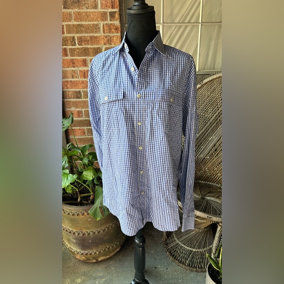THEORY Men's Blue Checkered Button Down Shirt - Picture 5 of 6